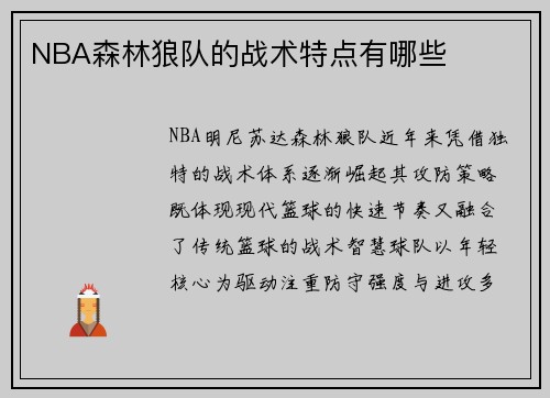 NBA森林狼队的战术特点有哪些